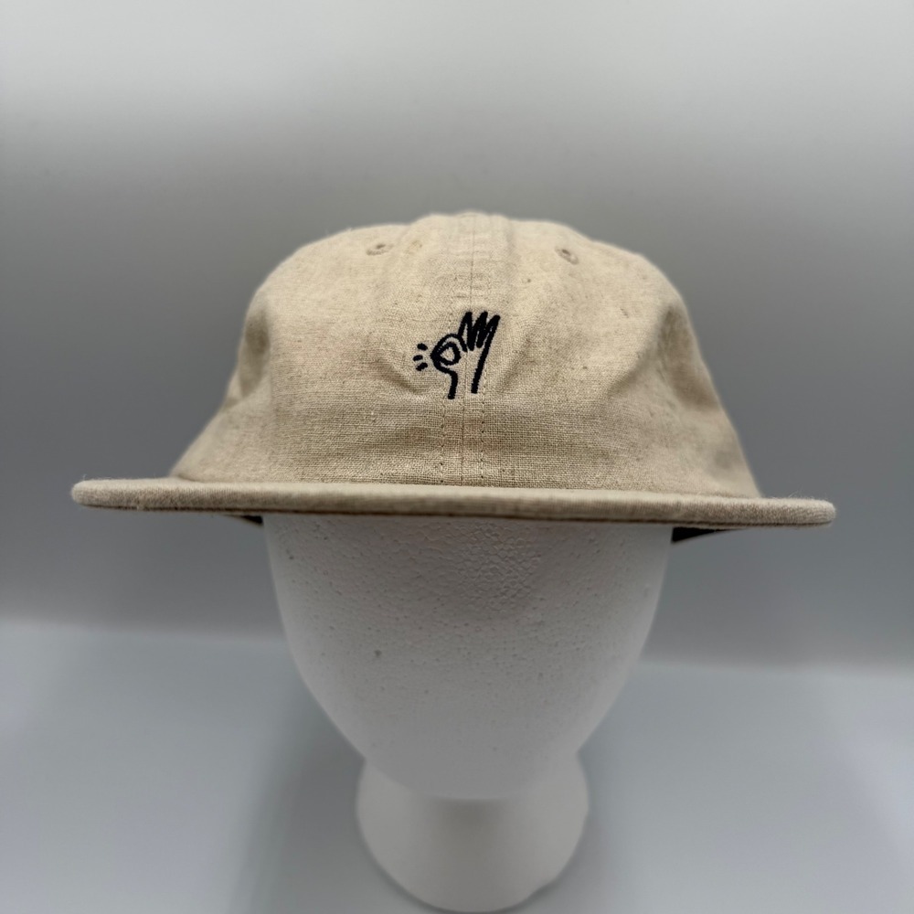 Only NY Mens OK‎ Hand Logo Strapback Hat Beige Linen Made in USA 6 Panel Cap